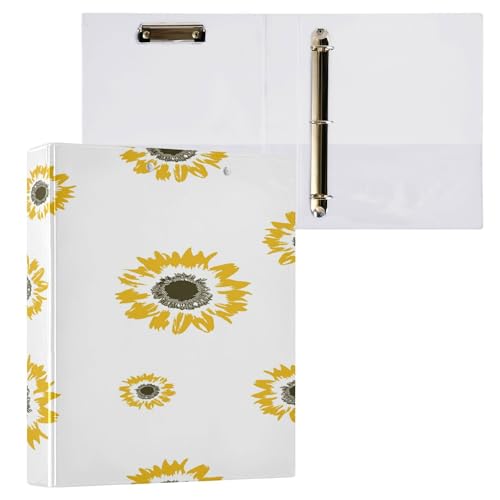 Ringbuch mit runden Ringen, 3,8 cm, mit Taschen, 1/2er-Pack, Ordner für Briefgröße (27,9 x 21,6 cm), Hardcover, Batikmuster, gelbe Sonnenblumen von Caihoyu