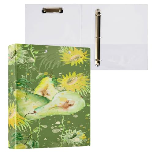 Ringbücher mit runden Ringen, 3,5 cm (1 und 2 Zoll) Notizbuchordner mit Taschen, 1/2er-Pack, College-Ordner für Studenten, 200 Blatt, nahtloses Aquarell-Sonnenblumen-Muster, Aquarell von Caihoyu