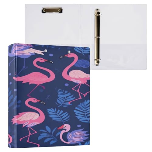 Ringordner mit Klemmbrett, 3,8 cm, 1/2er-Pack, Ordner für Studenten, Hardcover, Drachenfrucht und blaue Flamingo-Illustration von Caihoyu