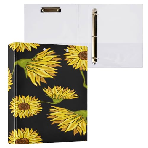 Runder Ringordner 1 und 1/2 Zoll Ordner mit Taschen 1/2 Pack Schulordner 200 Blatt Herbst Sonnenblumen Blume von Caihoyu