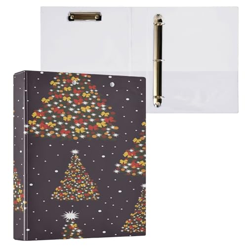 Runder Ringordner 1 und 1/2 Zoll mit Klemmbrett, 1/2 Packungen für Briefgröße (27,9 x 21,6 cm), 200 Blatt, Weihnachtsbaum-Muster, Happy New von Caihoyu