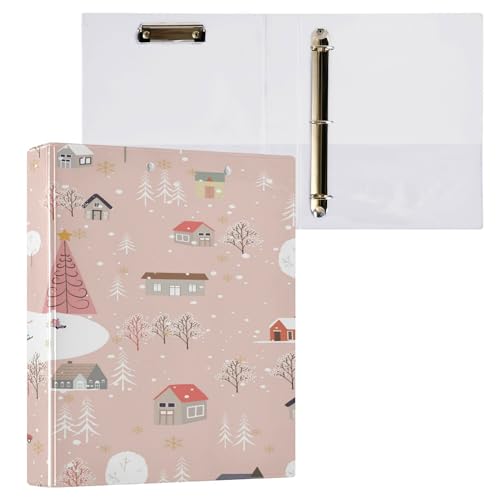 Runder Ringordner 3,8 cm Ordner mit Taschen 1/2 Stück Ordner für Schule Hardcover Winter Weihnachten von Caihoyu