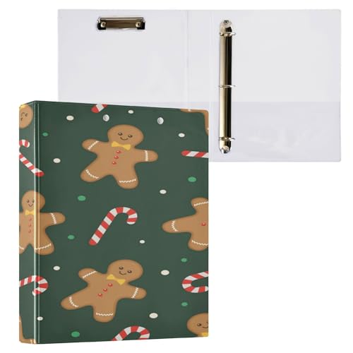 Runder Ringordner 3,8 cm mit Tascheneinband, 1/2 Stück, College-Binder für Studenten, Hardcover, Weihnachten, Lebkuchen von Caihoyu