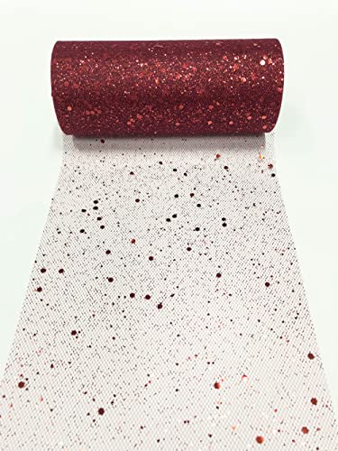 15cm x 22,8m Glitzer Tüll Stoffrolle Hexagon Pailletten Mesh Stoff Spule Tutu Rock Bady Dusche Hochzeitsfeier Geburtstag Dekoration (Weinrot) von CaiiBtntgb