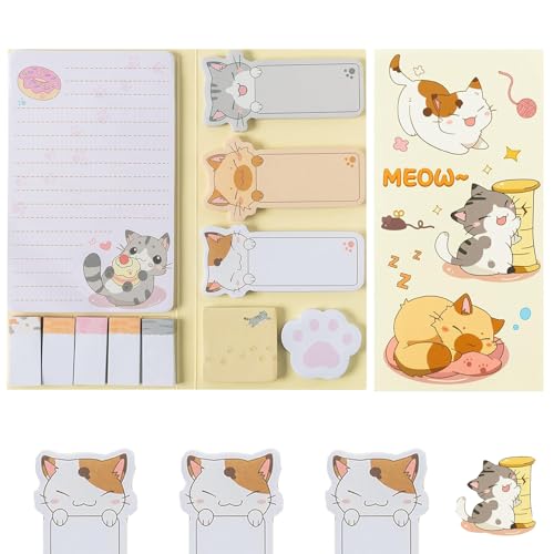 Cartoon Pastell Memo Set, 550 Cartoon Katze Haftnotizen Set, Cartoon Tier Haftnotizen, Selbstklebende Aufkleber, Etikettenset, Seite Marker, Geeignet für Kühlschrank, Wandtafel und Notizblock, Gelb von Caiscend