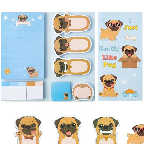 Cartoon Pastell Memo Set, 550 Mops Haftnotizen Set, Klebezettel, Lustige Haftnotizen, Etiketten Geschenke, Büro Accessoires, Geeignet für Etiketten, Notizen und Notizblöcke, Blau von Caiscend