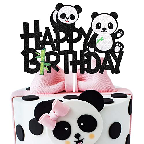 Cartoon Panda Happy Birthday Tortenaufsatz - Baby Panda Party Baby Shower Glitzer Bambus Kuchen Topper Supplies - Cartoon Panda Jungen Mädchen Geburtstag Party Dekoration von Caiwowo