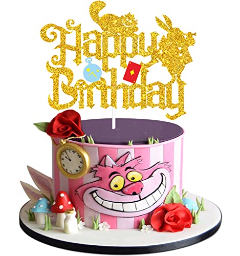 Cartoon Prinzessinnen Happy Birthday Tortenaufsatz – Prinzessinnen Alice Party Teeparty Kuchen Topper – Alice In Onederland 1. Geburtstag Dekorationen für Mädchen von Caiwowo