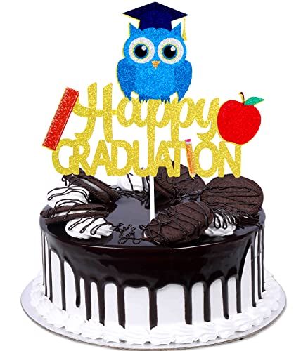 Happy Graduation Cake Topper – Klasse 2022 Kindergarten Congrats Grad Gold Glitzer Apfel Eule Kuchen Topper Zubehör – Kindergarten Schule Abschluss Party Dekoration von Caiwowo