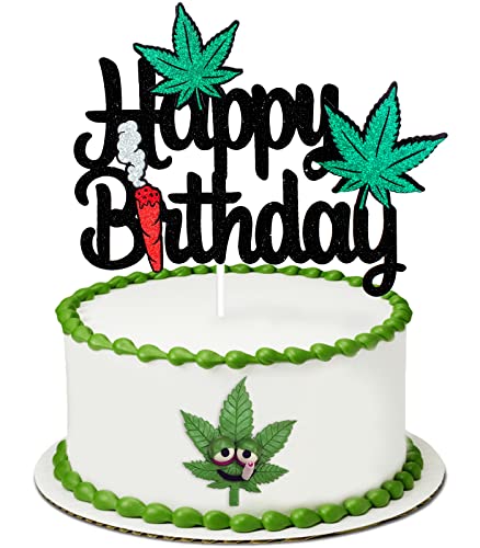 Weed Leaves Happy Birthday Kuchenaufsatz – Topf Unkrautblätter Geburtstag Party Dekorationen für Männer – Topfblätter Geburtstag Kuchen Topper von Caiwowo