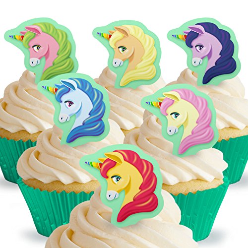 Cakeshop 12 x Vorgeschnittene und Essbare Aufrecht Stehende Einhorn Kuchen Topper (Tortenaufleger, Bedruckte Oblaten, Oblatenaufleger) von Cakeshop