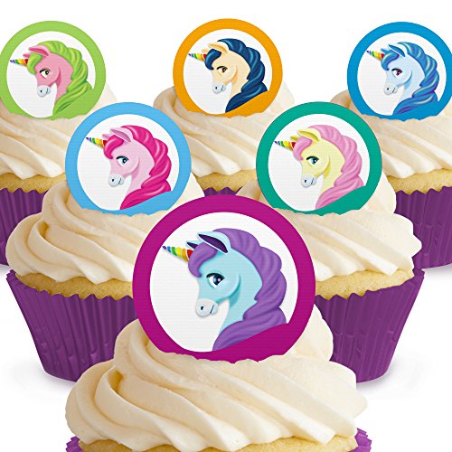 Cakeshop 12 x Vorgeschnittene und Essbare Einhorn Kuchen Topper (Tortenaufleger, Bedruckte Oblaten, Oblatenaufleger) von Cakeshop