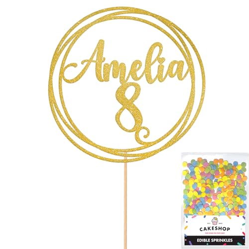 Tortenaufsatz "Happy Birthday", personalisierbar, glitzernd, goldfarben, jedes individuelle Alter und Name, glitzernde Kuchendekoration und Streusel, Happy Birthday Dekorationen, personalisierte Tortenaufsatz "Happy Birthday", personalisierbar, glitzernd, goldfarben, jedes individuelle Alter und Name, glitzernde Kuchendekoration und Streusel, Happy Birthday Dekorationen, personalisierte von Cakeshop