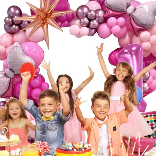 Calakono Rosa Latex-Luftballons-Set, Geburtstags-Luftballons-Dekorationsset | Rosa Schleife-Zahlen-Partyballons,Rosa Metall- und Rosenschleifenfolie für alles Gute zum Geburtstag, Babyparty, von Calakono