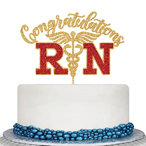 Congratulations RN Cake Topper - RN Graduation Dekorationen - Congrats Nurse/RN Medical School Graduation Party Dekorationen, Gold und Rot Glitter von Calarjeta