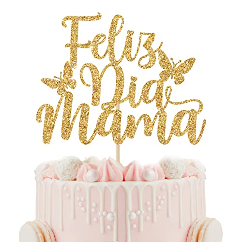 Feliz Dia Mama Tortenaufsatz, Feliz Cumpleanos Mama Dekorationen, Best Mom Ever, Happy Birthday Mom, Happy Mother's Day Party Dekorationen Gold Glitter von Calarjeta