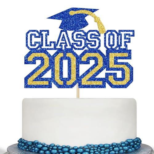 Glitter Class of 2022 Cake Topper - Congrats Grade Decorations - 2022 High School / College / University Graduation Party Dekoration Supplies - Blau und Gold von Calarjeta