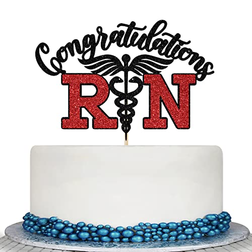 Glitter Congratulations RN Cake Topper - RN Graduation Decorations 2022 - Congrats RN/Nurse, Medical School Graduation Party Dekorationen, Schwarz und Rot von Calarjeta