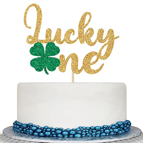 Gold Glitter Lucky One Kuchendekoration – St. Patrick's Day erster Geburtstag Dekorationen – Kleeblatt Babyparty Dekoration, Kleeblatt Geburtstag Party Dekorationen von Calarjeta