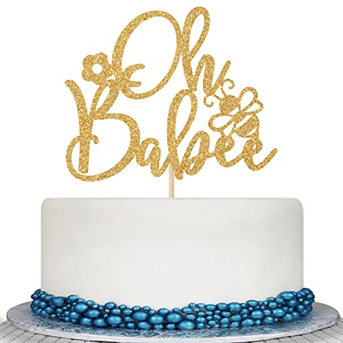 Gold Glitter Oh Babee Kuchendekoration – Oh Baby Kuchendekorationen – Happy Bee Day, Bumble Bee Gender Reveal, Bienen-Mottoparty-Zubehör von Calarjeta