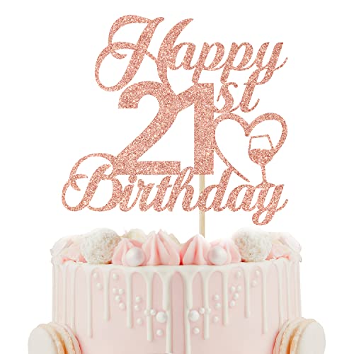 Happy 21st Birthday Cake Topper – 21st Cake Decorations – Cheers to 21 Years, Hello 21, 21st Birthday / Anniversary Party Dekorationen, Roségold Glitter von Calarjeta