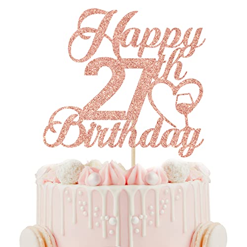 Happy 27th Birthday Cake Topper - 27th Birthday Decorations for Women - Cheers to 27 Years, Hello 27, 27th Birthday Anniversary Party Decorations, Rose Gold Glitter von Calarjeta