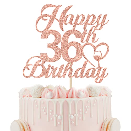 Happy 36th Birthday Cake Topper - 36th Birthday Decorations for Women - 36 and Fabulous, Hello 36, 36th Birthday Anniversary Party Decorations, Rose Gold Glitter von Calarjeta