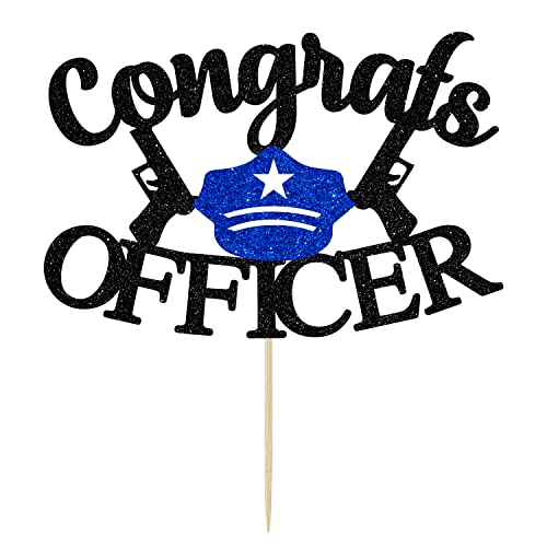 Schwarze glitzernde Congrats Officer Cake Topper – Offizier Graduation Dekorationen – Zukunftspolizier Polizei Abschlussfeier Dekorationen von Calarjeta