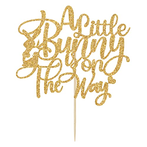 Tortenaufsatz "A Little Bunny is on the Way" – Gender Reveal Cake Topper – Oster-Thema, Babyparty, Oster-Babyankündigung, Gold-Glitzer von Calarjeta