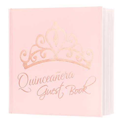 Calculs Libro De Firmas Para Quinceañera Gästebuch zum 15. Quinceanera, Partyzubehör, Polaroid-Bilderbuch-Dekorationen, 21,6 cm, quadratisch, rosa Einband, Roségold vergoldet von Calculs