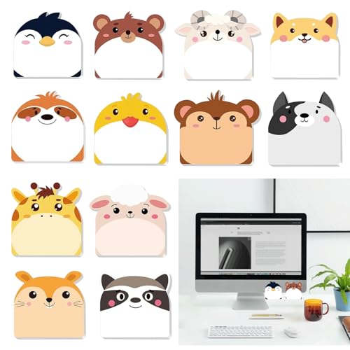 12 Pack Haftnotizen（30 Blatt pro Buch）Haftnotizen Lustig 12 Stile Haftnotizen Klebezettel Kawaii Schulsachen Notizblock Klein TierföRmiger Haftnotizblock Ideal FüR BüRo Studenten Mitgebsel Geburtstag von Caldamn