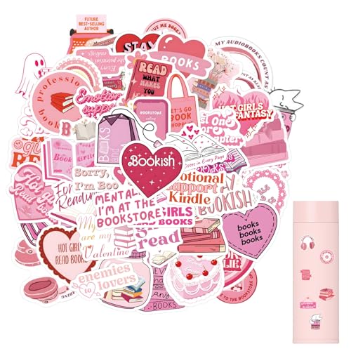 120 Stück Bookish Sticker Set Kindle Sticker Wasserfeste Kawaii Rosa Aufkleber Deko Wiederverwendungsticker für Computer Gitarre Handyhülle Gepäck Bücher Aufkleber für Frauen Mädchen Buchliebhaber von Caldamn