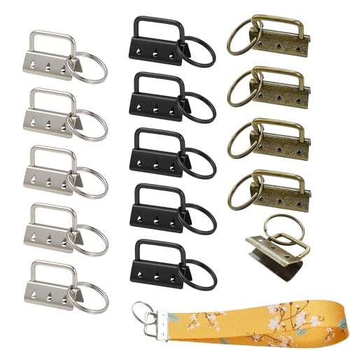 15 PCS Schlüsselband Rohlinge 32mm Schlüsselanhänger Rohlinge Klemmschließeanhänger Schlüsselanhänger Selber Machen Klemmverschluss Anhänger mit Schlüsselring für DIY Handarbeit Lanyard Stoff von Caldamn