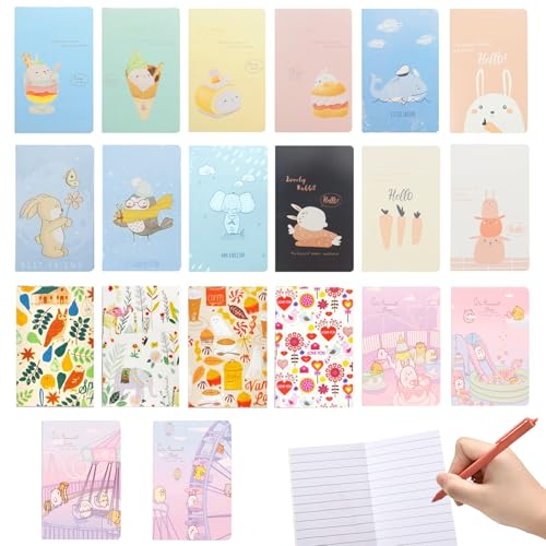 20 Stück Cute Cartoon Notizblock 5 Stile Mini Notizbuch 10,5 x 7 cm Mini Tagebuch Notizbuch Süßes Notizblock Klein Pocket Notebook Tragbar Klein Notebook für Büro Familie Reisenotizen von Caldamn