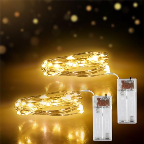 Caldarax 2 Stück 2m 20LEDs Lichterkette Batterie Betrieb, Warmweiß, IP44 Wasserdicht, LED Lichterkette, Beleuchtung Deko für Drinnen und Draußen, Party, Garten, Weihnachten, Halloween, Hochzeit von Caldarax