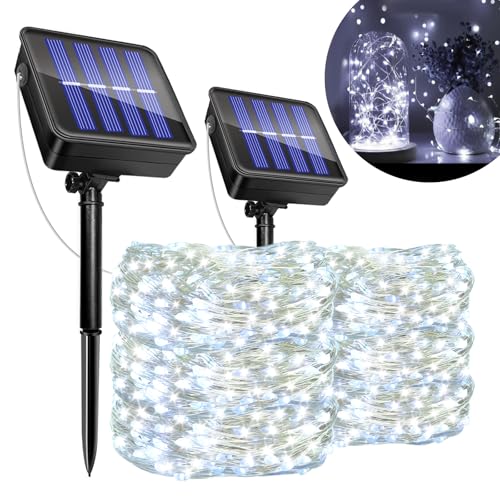 2 Stück Solar Lichterkette Aussen, 12M 120LED Solar Lichterkette Weihnachtsbeleuchtung Außen, IP65 Wasserdicht Kupferdraht, 8 Modi, Lichterkette für Garten, Hochzeit, Party, Weihnachten Deko(Kaltweiß) von Caldarax