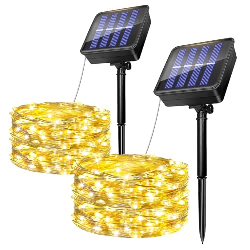 2 Stück Solar Lichterkette Aussen 5M, 50 LED Solarlichterkette Außen Wetterfest, IP65 Wasserdicht, 8 Modi Kupferdraht Lichterkette Solar für Garten, Balkon, Terrasse, Hof, Hochzeit (Warmweiß) von Caldarax