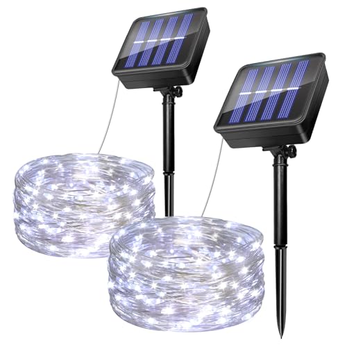 2 Stück Solar Lichterkette Aussen 5M, 50 LED Solarlichterkette Außen Wetterfest, IP65 Wasserdicht, 8 Modi Kupferdraht Lichterkette Solar für Garten, Balkon, Terrasse, Hof, Hochzeit Deko (Kaltweiß) von Caldarax