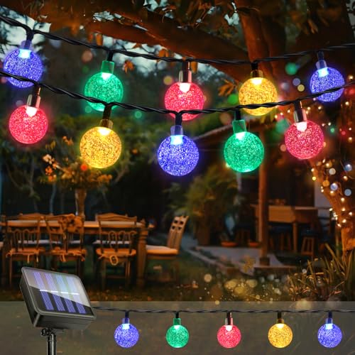 Caldarax Solar Lichterkette Aussen, 11M 60LEDs Lichterkette Außen Solar Kristall Kugeln, IP65 Wetterfest, 8 Modes, Deko für Garten, Balkon, Terrassen, Weihnachten, Hochzeiten, Partys, Bäume(Bunt) von Caldarax