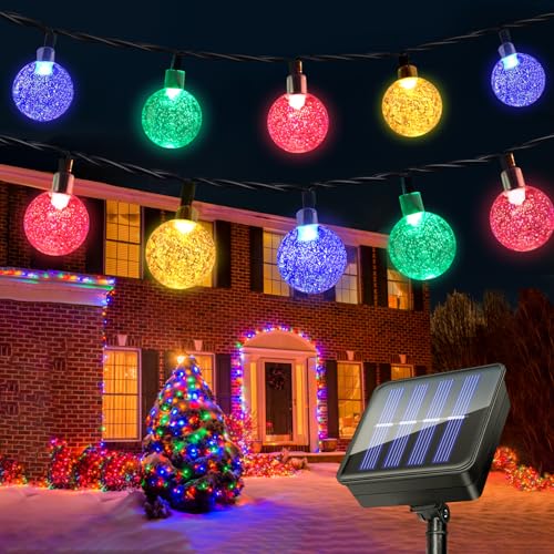 Caldarax Solar Lichterkette Aussen 8M, 30 LED Lichterkette Außen Solar, IP65 Wasserdicht, 8 Modi Kristall Kugeln für Garten, Balkon Deko, Terrassen, Weihnachten, Hochzeit, Party, Bäume (Bunt) von Caldarax