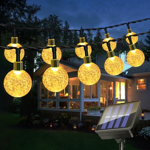 Caldarax Solar Lichterkette Aussen 8M, 30 LED Lichterkette Außen Solar, IP65 Wasserdicht, 8 Modi Kristall Kugeln für Garten, Balkon Deko, Terrassen, Weihnachten, Hochzeit, Party, Bäume (Warmweiß) von Caldarax