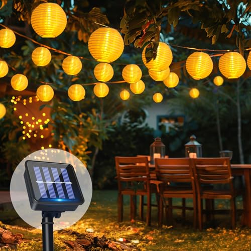 Solar Lichterkette Lampions Außen, 8M 30 LED Laternen Solarlampen für Lichterkette Aussen, Wetterfest IP65, 8 Modi Solar Beleuchtung für Garten, Balkon, Terrasse, Hochzeit, Fest Deko, Warmweiß von Caldarax