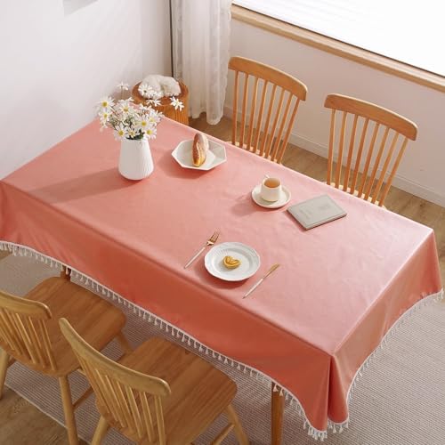 Calafee Tischdecke 120x120 cm Rechteckig, Tischdecke Abwaschbar Polyester 2 Personen Einfarbiges Orange mit Quasten Tischwäsche Landhausstil Deko von Calefee