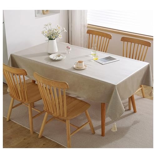 Calafee Tischdecke 120x170 cm Rechteckig, Tischdecke Abwaschbar Polyester 4-6 Personen Einfarbig Khaki mit Quasten Tischtücher Hochzeit Deko von Calefee