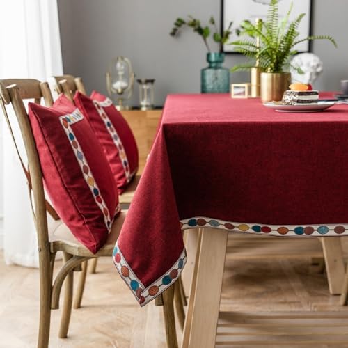 Calafee Tischdecke 130x260 cm Rechteckig, Tischdecke Polyester Abwaschbar 6-8 Personen Einfarbiges Rot mit Besticktem Rand Tischwäsche Landhausstil Deko von Calefee