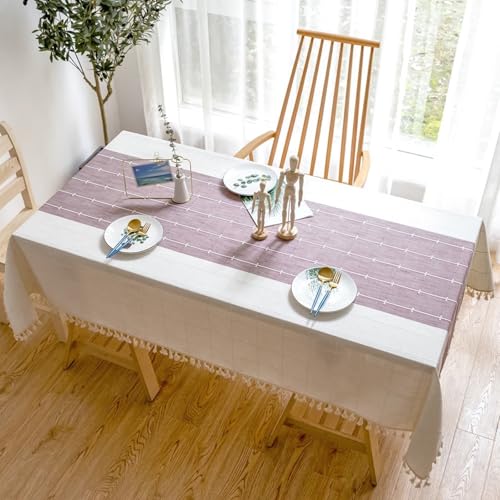 Calafee Tischdecke 140x260 cm Rechteckig, Tischdecke Polyester Abwaschbar 6-8 Personen Lila Karomuster mit Quasten Tischdecke für Esstisch Deko von Calefee