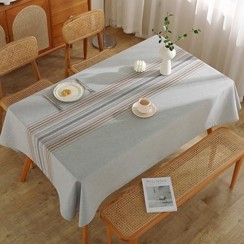 Calafee Tischdecke 140x300 cm Rechteckig, Tischdecke Polyester Abwaschbar 8-10 Personen Grauer Waffeloptik mit Streifen Tischtücher Hochzeit Deko von Calefee