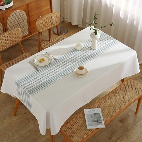 Calafee Tischdecke 140x300 cm Rechteckig, Tischdecke Polyester Abwaschbar 8-10 Personen Weiße Waffeloptik mit Streifen Tischdecke für Couchtisch von Calefee