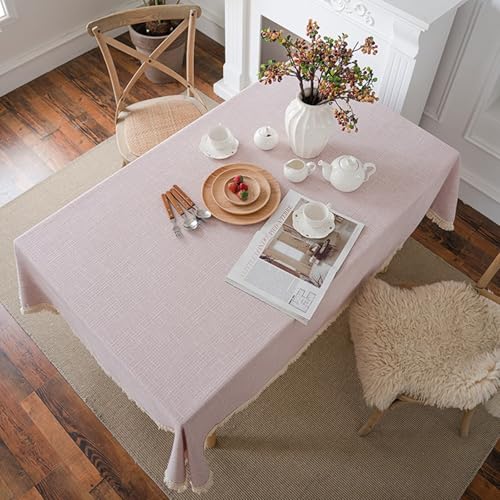 Calafee Tischdecke 150x260 cm Rechteckig, Tischdecke Abwaschbar Polyester 6-8 Personen Rosa Waffelmuster mit Quasten Tischtücher Esszimmer Deko von Calefee