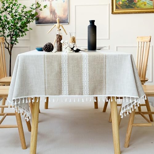 Calafee Tischdecke 90x140 cm Rechteckig, Tischdecke Polyester Abwaschbar 2-4 Personen Streifen mit Quasten Tischtücher Hochzeit Deko von Calefee